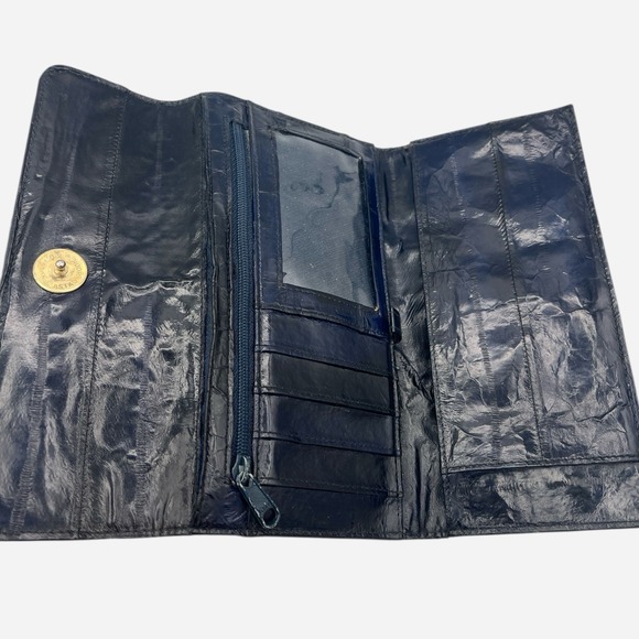 Vintage Navy Blue Eel Skin TriFold Wallet Checkbook Cards Coins Korea - Picture 3 of 11